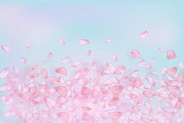 Obraz na płótnie Canvas Pink falling sakura petals and flowers.Nature horizontal background.