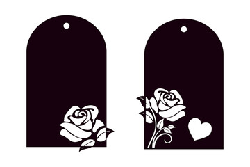 Obraz premium Cut out silhouette of a rose on gift tags for wedding and Valentine's Day