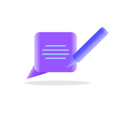 Copywriting, writing icon. Document concept. Speech bubble, text and pencil. 3d vector illustration. 