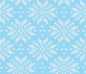 Winter knitted seamless vector pattern with snowflakes