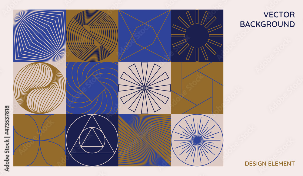 Poster Vector minimal geometric illustrations set - trendy abstract aesthetic linear compositions, prints, frames and graphic design elements