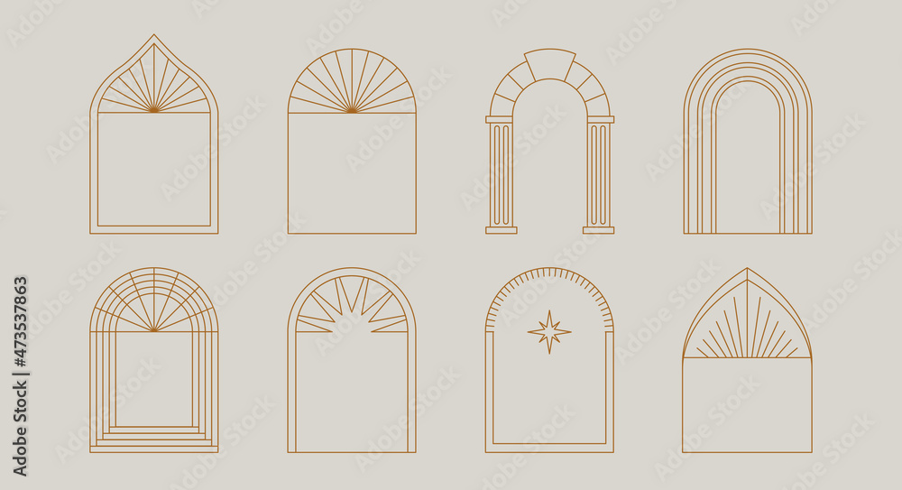 Aufkleber Vector set of design elements and illustrations in simple linear style - boho arch logo design elements and frames for social media stories and posts
