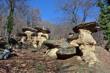 Villar San Costanzo, Piedmont, Italy - The Ciciu di Villar natural reserve, where there are geological formations in the shape of mushrooms, due to water erosion.