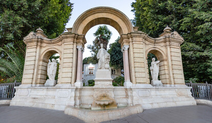 Fuente de Hispania, monumental fountain that served as access to María Luisa Park in Seville,...