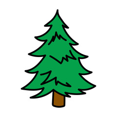 Hand drawn doodle style vector Christmas tree, isolated on white background.