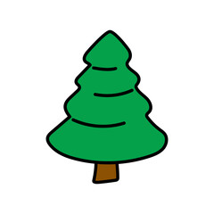 Hand drawn doodle style vector Christmas tree, isolated on white background.
