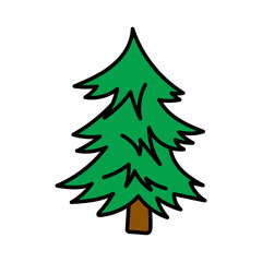 Hand drawn doodle style vector Christmas tree, isolated on white background.