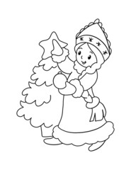 christmas tree and snow girl colouring page