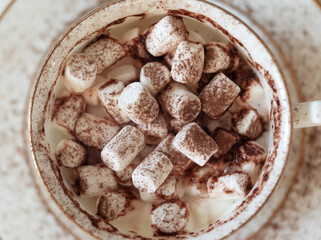 Marshmallows in a cup from top view