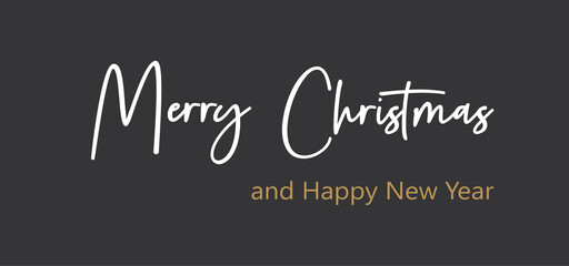 Merry Christmas and Happy New Year greeting card, banner template design. Winter holiday. Vector line art lettering. Elegant monochrome design.