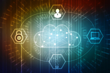 2d illustration of Cloud computing, Digital Cloud computing Concept background. Cyber technology, internet data storage, database and data server concept
