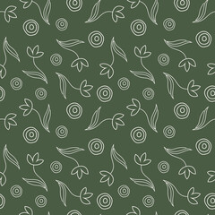 Floral linear pattern hand-drawn on a green background