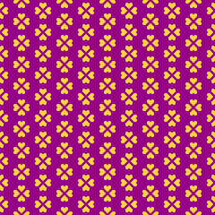 simple vector pixel art seamless pattern of minimalistic abstract flower of four heart-shaped petals tile on velvet violet background