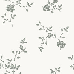 seamless pattern of flowers, branches and leaves