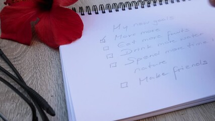 New year goal setting for personal growth and well-being, improving life satisfaction, awareness, and mental peace. Concept for new year inspiration.