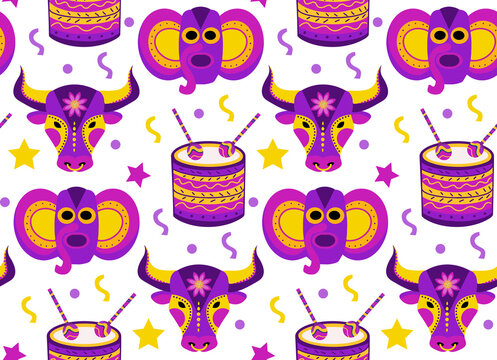 Barranquilla Carnival seamless pattern. Colombian carnaval party endless texture, background, wallpaper. Vector illustration