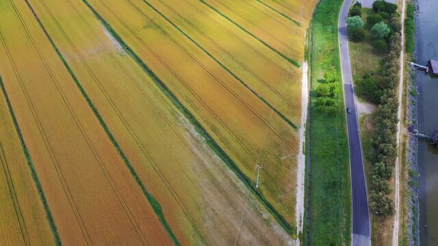 aerial 4k view of comacchio city, emilia romagna, italy, venice lagoon, fishermen city, city above water with bridges 
