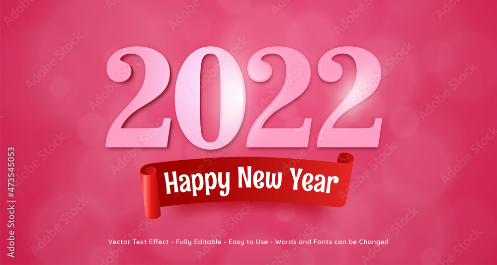 Poster 2022 happy new year design in number soft pink glossy style
