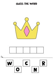 Spelling game for kids. Cartoon princess crown.