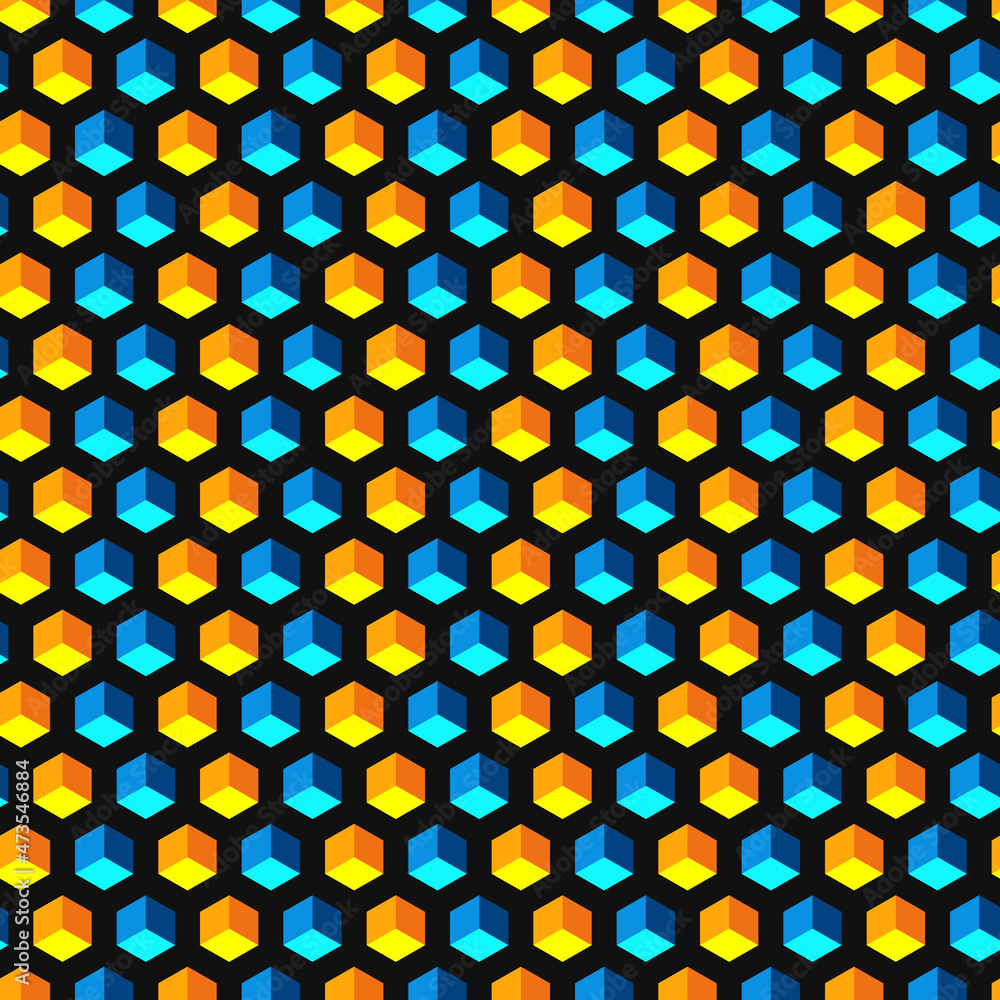 Poster seamless pattern with hexagons and cubes. vector colored abstract background.
