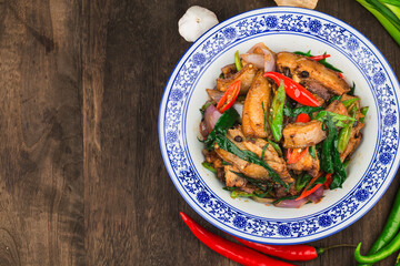 Close up of one of the most popular Chinese Sichuan province cuisine Twice-cooked pork