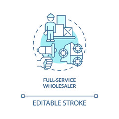 Full-service wholesaler turquoise blue concept icon. Customer service. Distribution and logistics company abstract idea thin line illustration. Vector isolated outline color drawing. Editable stroke