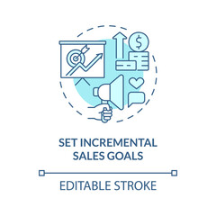 Set incremental sales goals turquoise blue concept icon. Retail company. Distribution business development abstract idea thin line illustration. Vector isolated outline color drawing. Editable stroke