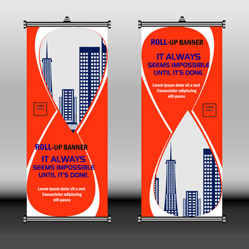 Rollup banner, brochure flyer banner design template vector, abstract background, modern x-banner, rectangle size red and blue colorful design