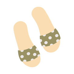 vector illustration of yellow slipper with green polka dot.