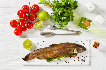 whole trout fish baked in an oven