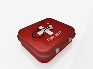 3d illustration first aid box with stethoscope health care concept
