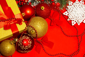 new year decorations on a red background