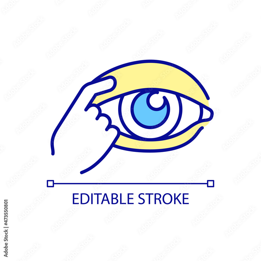 Poster scratching eye rgb color icon. do eyelid massage. implementing instruction. preoperative phase of su