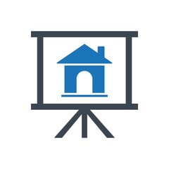 Real estate presentation on projector screen icon