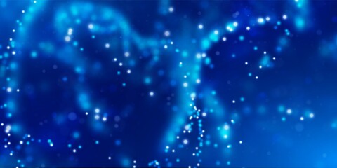 Light bokeh magic background. Blue shiny particles effect. Abstract glow liguid sparks. Vector illustration.