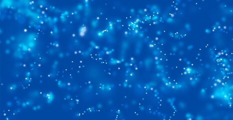 Light bokeh magic background. Blue shiny particles effect. Abstract glow liguid sparks. Vector illustration.