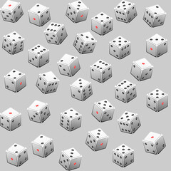 realistic 3D dice on a light gray background vector seamless pattern