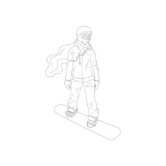 Fototapeta na wymiar Female Snowboarder isolated on white background. Monochrome illustration..