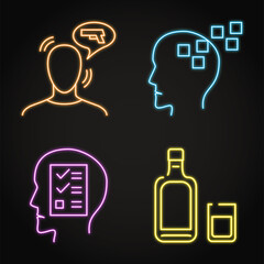 Fototapeta premium Neon mental disorders icon set in line style