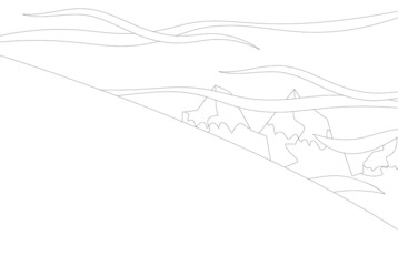 Monochrome Illustration of winter landscape with mountains and copy space.