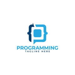 programming logo letter mark P coding logo design vector template - obrazy, fototapety, plakaty