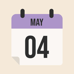 May 4 calendar, white and purple page, calendar with date and month for work, meeting, commemorative dates