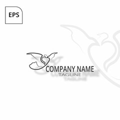 Line logo design that forms a bird as well as a heart. suitable for a startup business
