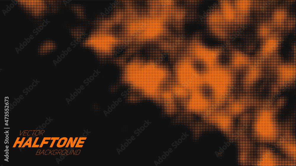Aufkleber abstract vector torn orange halftone background. scrathed dotted texture element.