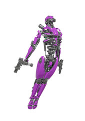 droid soldier is flying up in action and holding a pistol