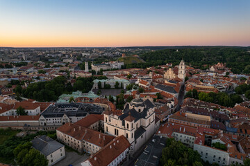 Fototapeta na wymiar Aerial summer evening sunset view in sunny Vilnius, old town
