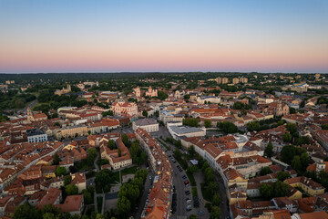 Naklejka premium Aerial summer evening sunset view in sunny Vilnius, old town