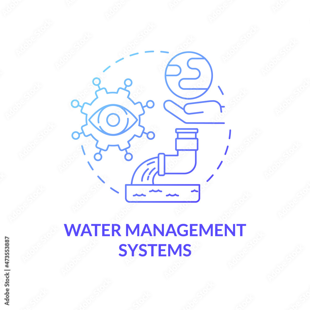 Poster water management system blue gradient concept icon. control of water resources movement. urban servi