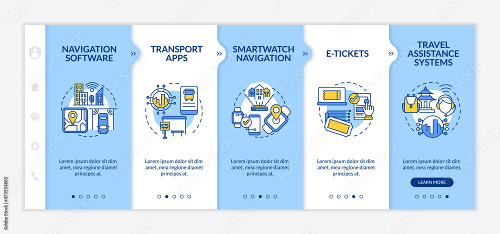 Poster public transport service digitalization onboarding vector template. responsive mobile website with i
