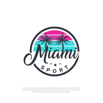 Logo Text miami sport illustration Park,Outdoor,Signs,Symbol,beach,palm,vector